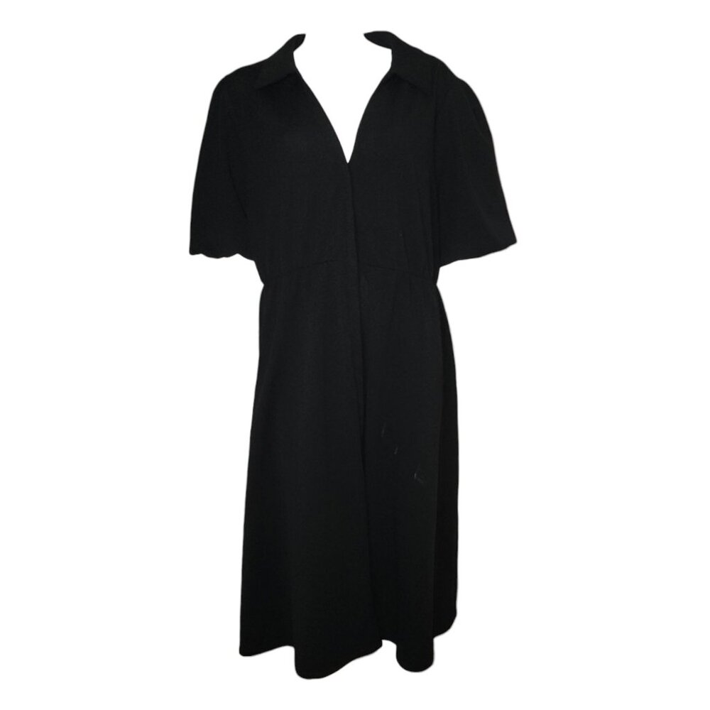 Asos Design Curve Dress Womens Plus Size 16‎ Solid Black Short Sleeve Collared
